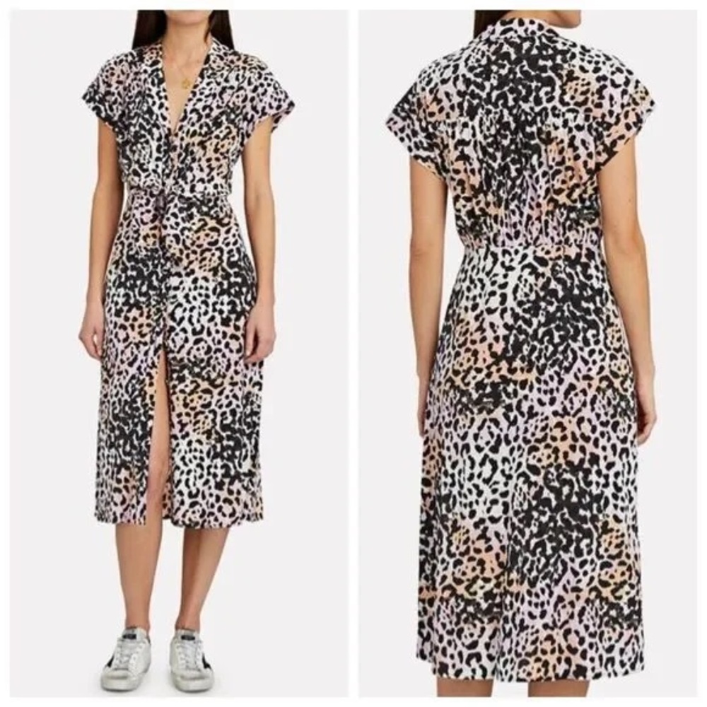 Veronica Beard Black and Cream Animal Print Midi Dress